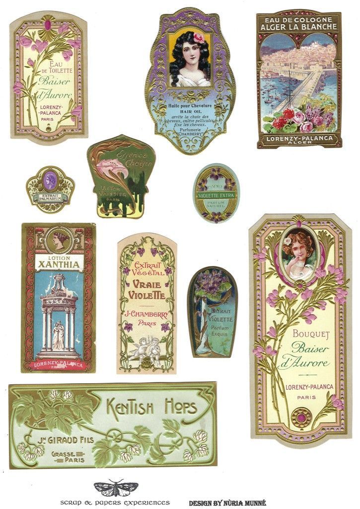 PAS0020 V.A.E. (Veritable Antique Elements) Papel arroz "Etiquetas Perfumes 4"