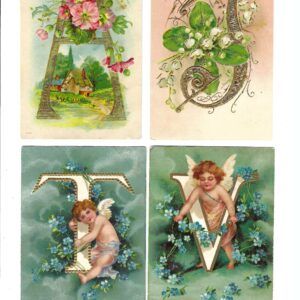 PAS0058 V.A.E. (Veritable Antique Elements) Papel arroz «Abecedario Flores-Angelitos»